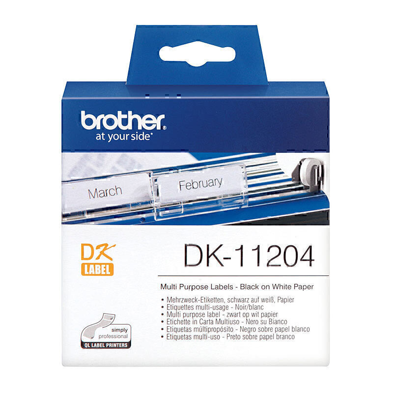 Brother DK11204 نص أسود على ملصق أبيض 17 مم × 54 مم - 400 ملصق لكل لفة