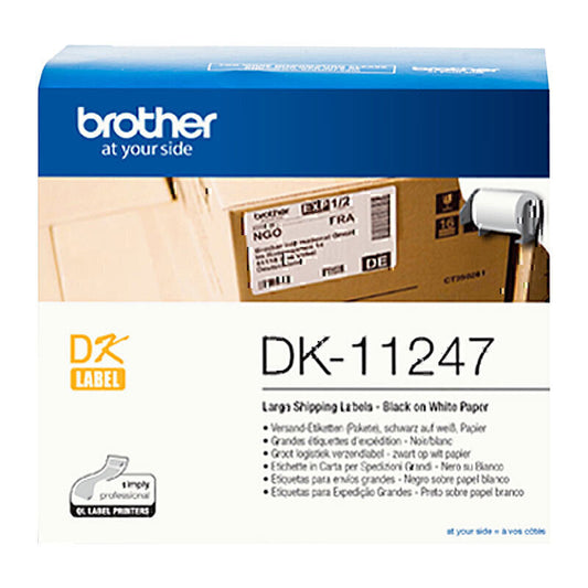 Brother DK11247 نص أسود على ملصق أبيض 103 مم × 164 مم - 180 ملصقًا لكل لفة