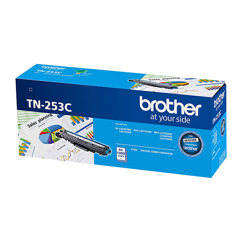 Brother TN-253C Genuine Cyan Toner Cartridge - 1,300 pages