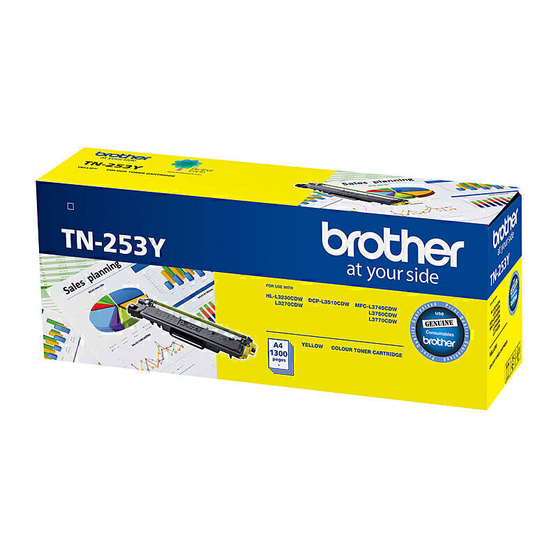 Brother TN-253Y Genuine Yellow Toner Cartridge - 1,300 pages