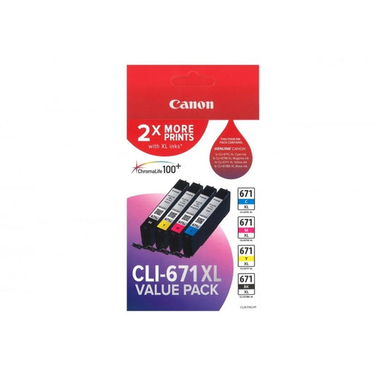 Canon CLI-671 XL Genuine Cartridge - 4 Ink Value Pack (CMYK)