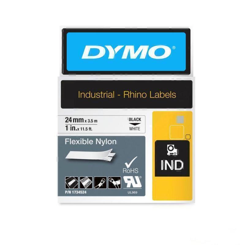 Dymo Rhino 24mm Flexible Nylon Tape 1734524 Black Text on White - 3.5 meters