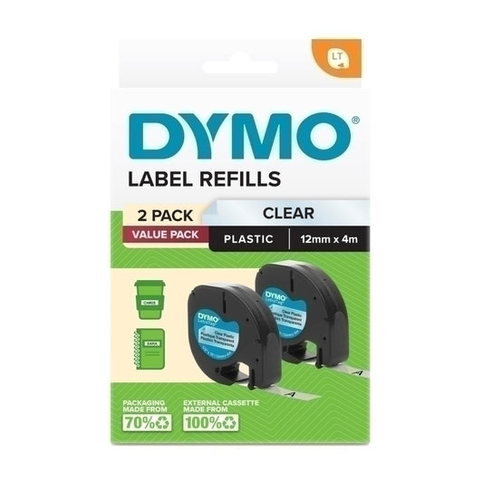 Dymo LetraTag PlasTape Clr Pk2