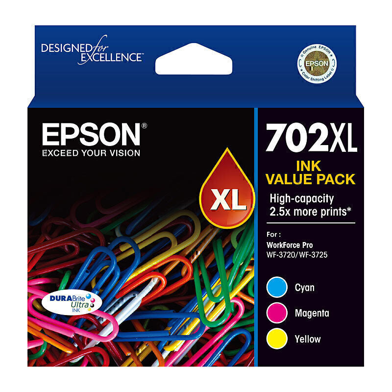 Epson 702 XL CMY Ink Pack Genuine Cartridge C13T345592 - 950 Pages Each (1C, 1M, 1Y)